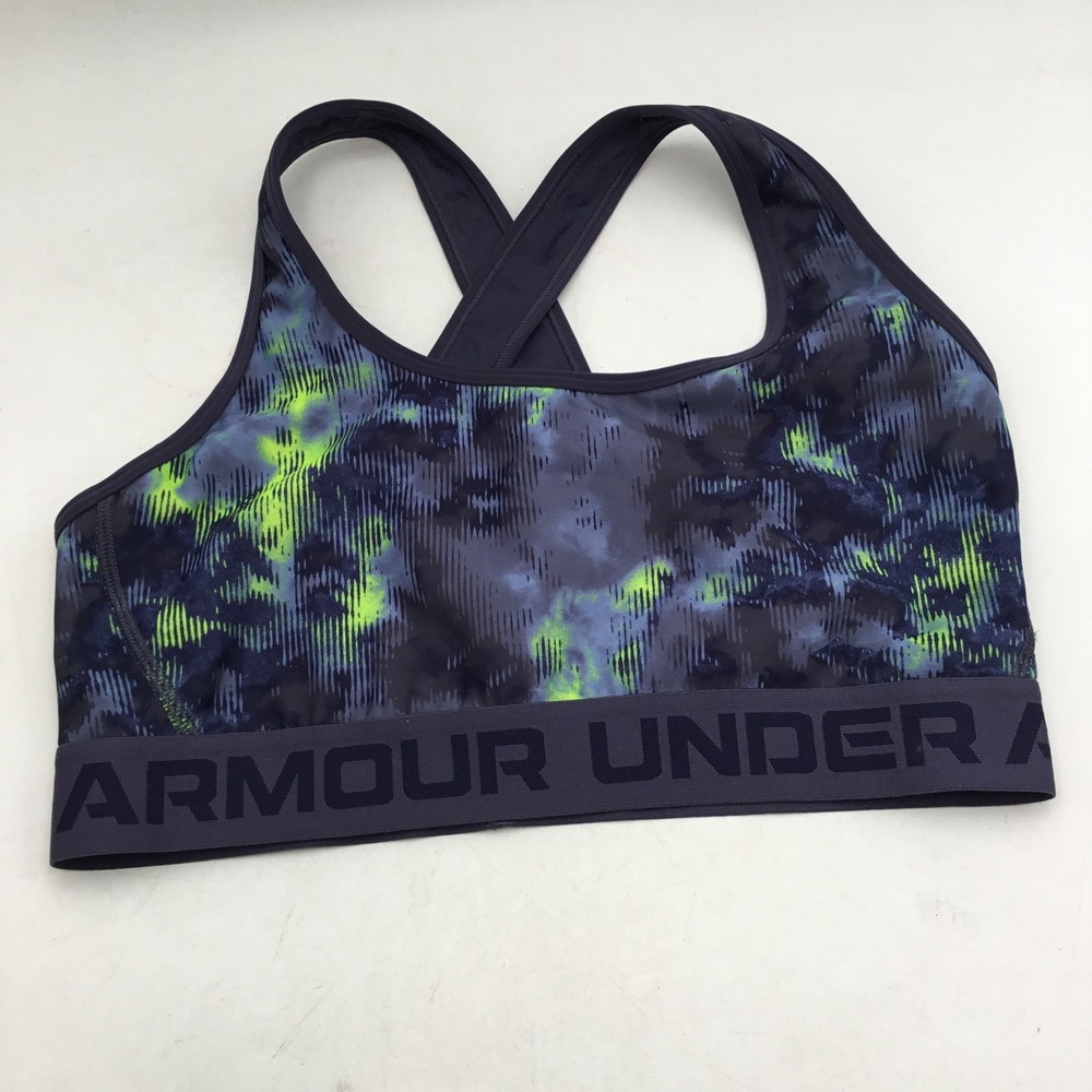Under Armour Mid Crossback Sports Bra Navy Lime Green Abstract Print Large